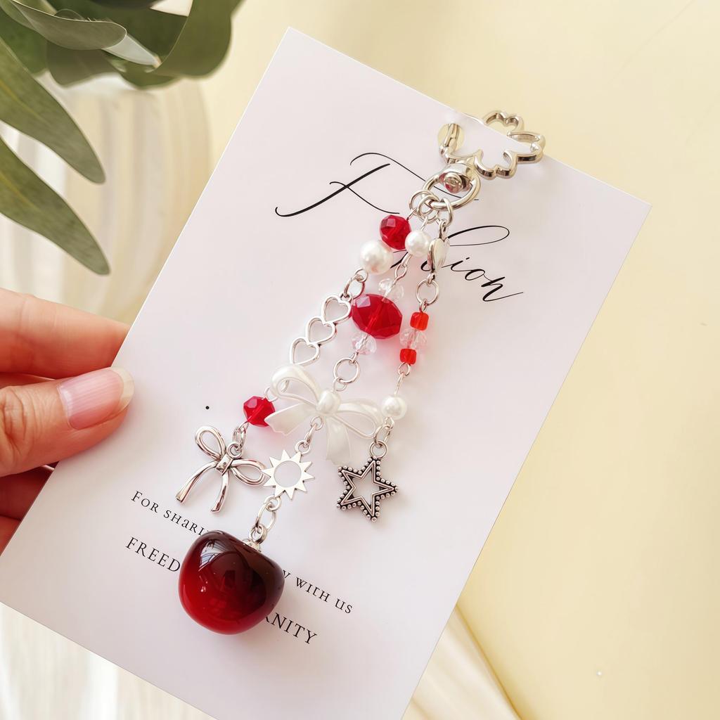 Cute Cherry & Strawberry 3D Alloy Keychain Pendant for Backpacks