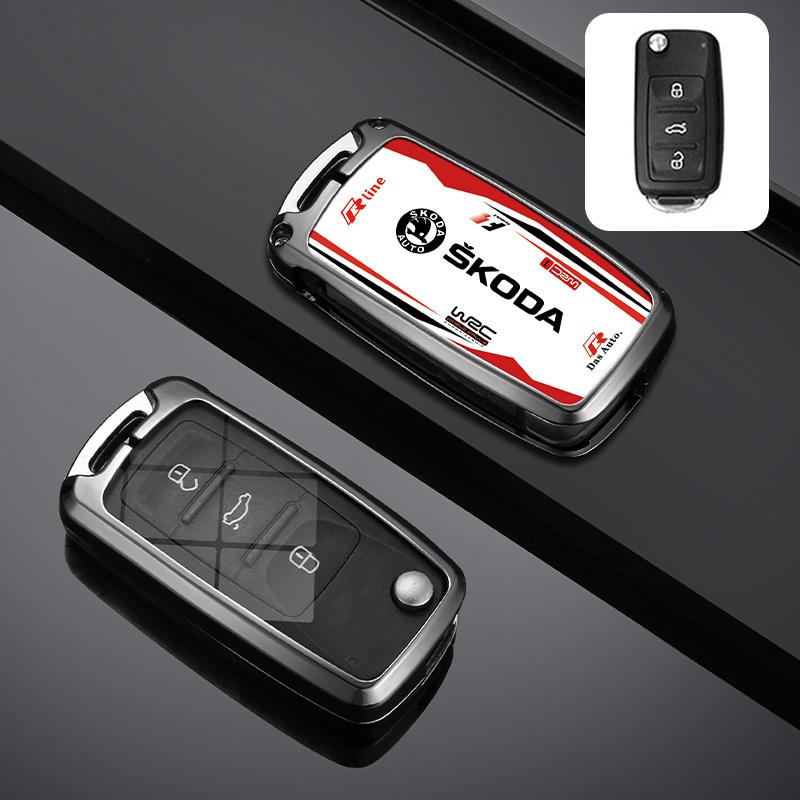 Car Flip Remote Key Fob Case Cover For Skoda Octavia A5 A7 Fabia Superb Kodiaq Karoq Protector Shell Bag Keychain AccessoriesTX5