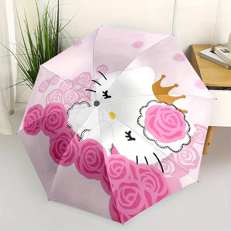 

1pc Hello Kitty Roses Crown Umbrella with Plastic Handle,Suitable for All Seasons Home Travel Outdoor UmbrellaSanlio355