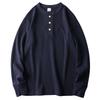 American Style Retro Heavy-Weight Waffle Pattern Long Sleeves Henley Shirt