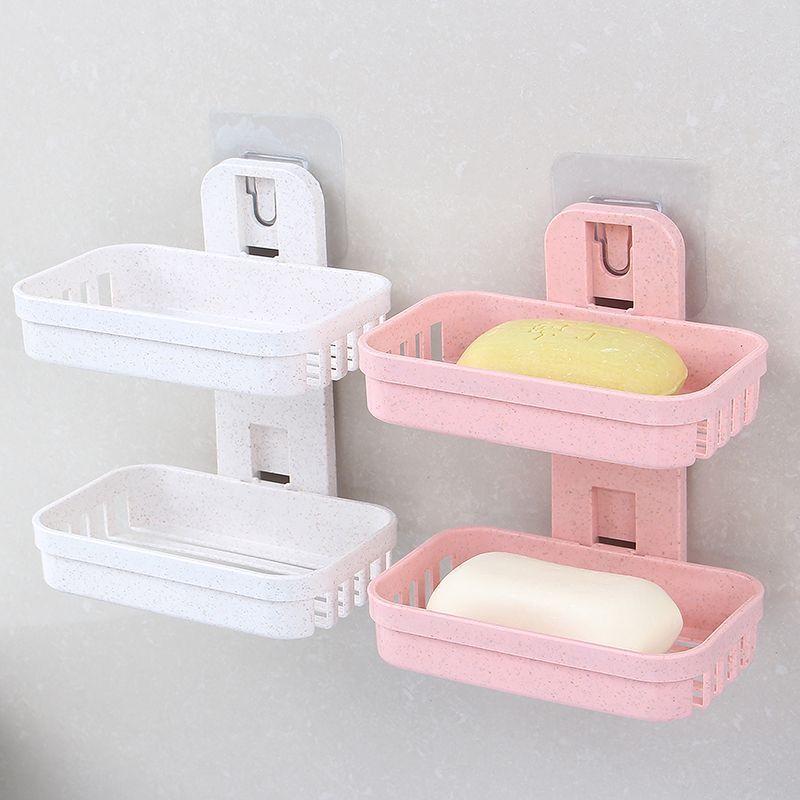 Double-Layer No-Drill Wall-Mounted Soap Dish and Bathroom Organizer