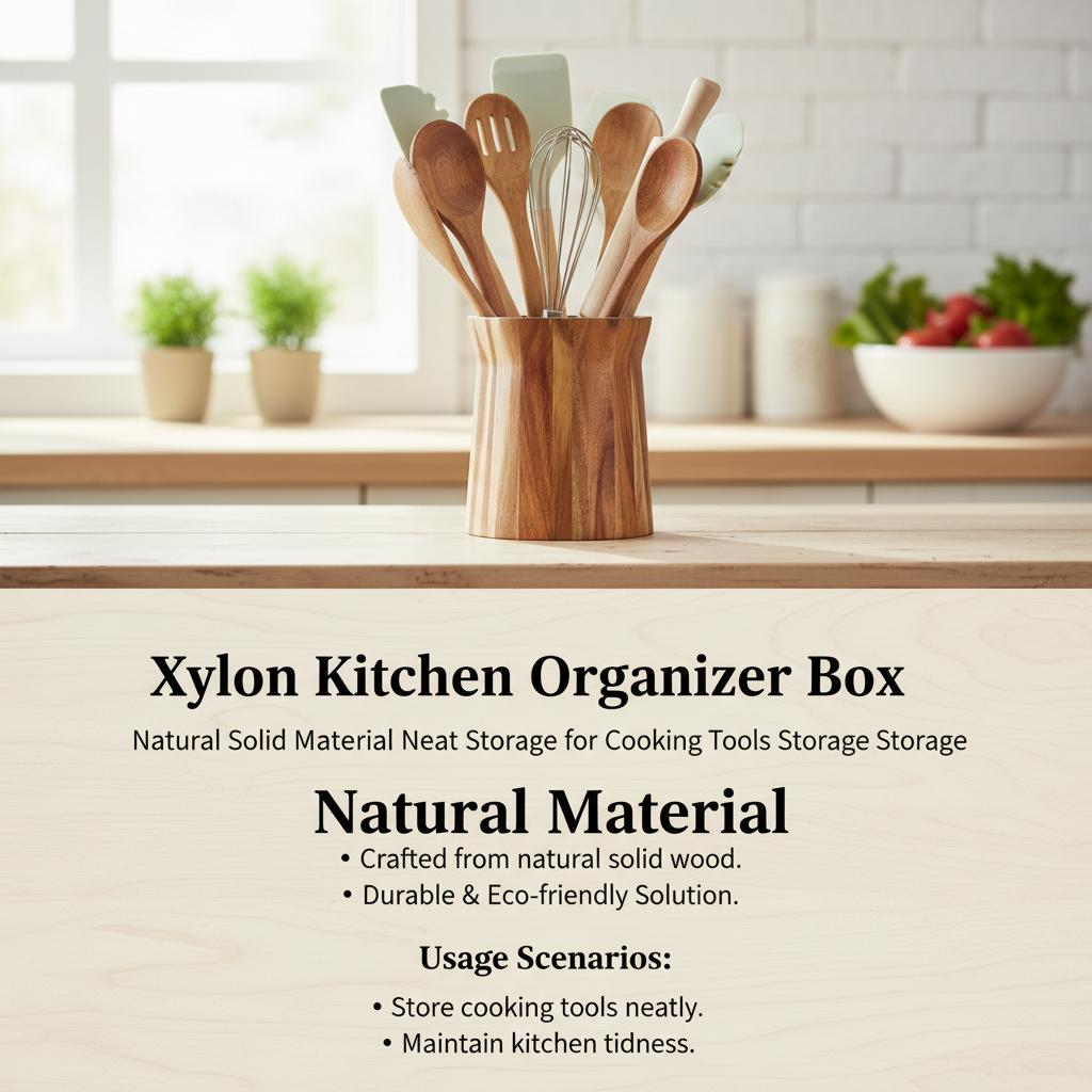 Xylon Kitchen Organizer Box Natural Solid Material Neat Storage for Cooking Tools Storage