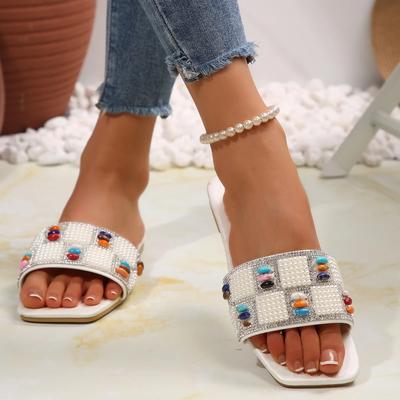 Summer Sandals Women New Summer Flat Sandals Shoes Female Designer Square Toe Bling Luxury Slippers Zapatos De Mujer