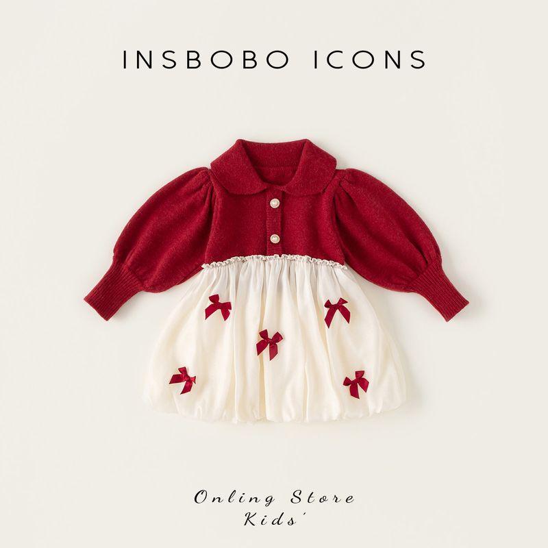 Insbobo Girls  Dress 2026 Spring New Style Red Sweater Dress Fashionable Dress One-Year-Old Girl s Formal Dress Red 80