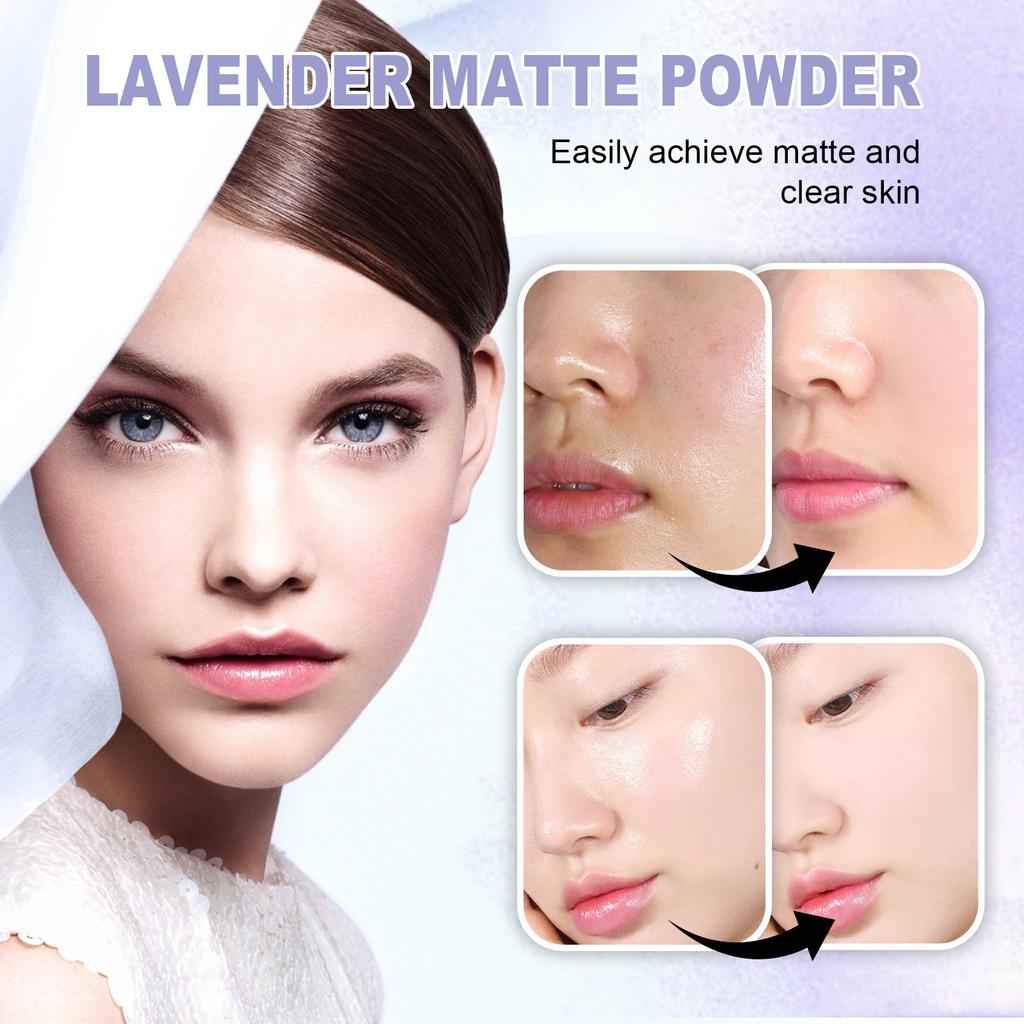 Poudre Matifiante Lavande EELHOE Éclaircissante Contrôle de l'Huile Imperméable Lissante Poudre de Fond de Teint Maquillage avec Houppette Poudre Libre Fixante