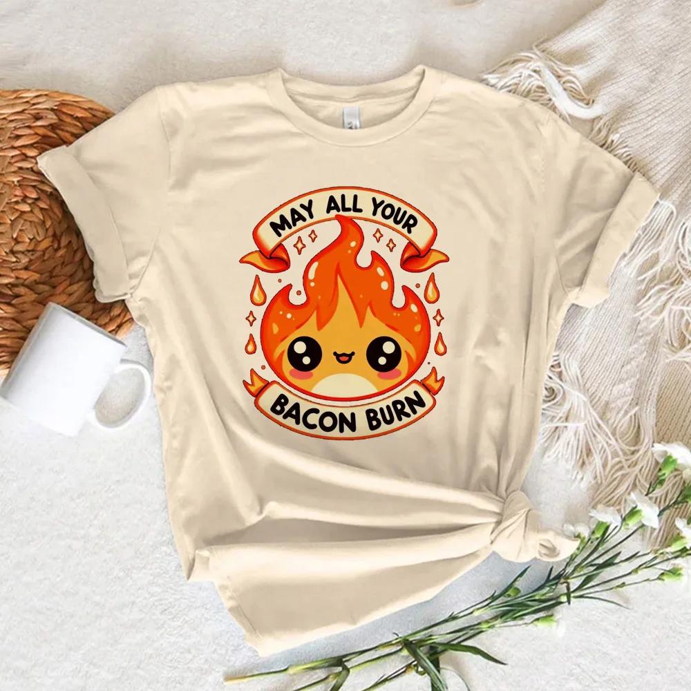 Calcifer Top Women Designer Summer Harajuku T Shirt Girl Japanese Manga Clothes Causal Female Y2K Tops Tee