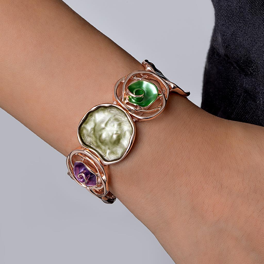 1 Simple and Elegant Colored Enamel Geometric Elastic Thread Rose Oil Drop Bracelet