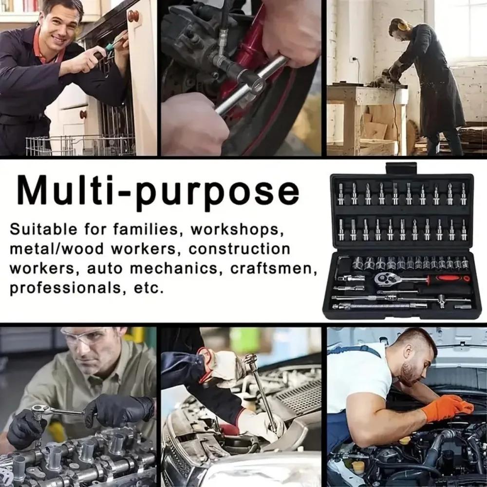 46pcs Hand Tool Set - Ratchet Wrench Multi-Purpose Repair Kit with Screwdrivers