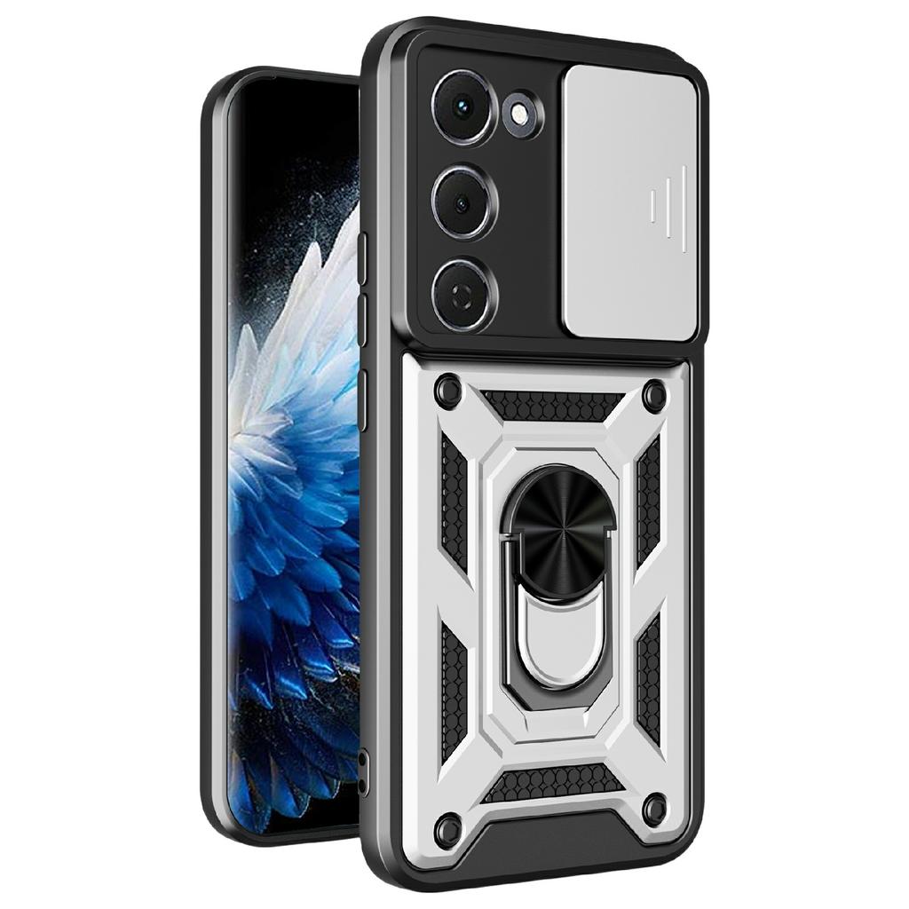 For TECNO Spark 40 Pro+ 4G Case with Slide Camera Lid PC + TPU Kickstand Phone Cover