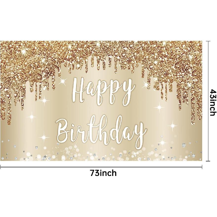 Gold White Happy Birthday Banner Decorations for Women Girls, Gold Glitter Happy Birthday Backdrop Party Supplies, 16th 18th 21st 30th 40th 50th 60th