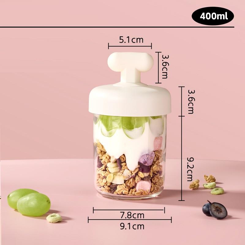 High Value Transparent Glass Oat Cup With Lid And Spoon Good Sealing With Scale Multicolor Optional Breakfast Cup