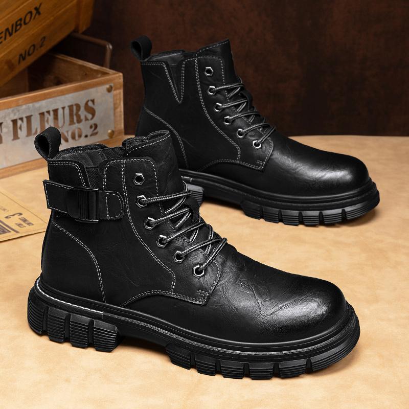 Retro Men's Ankle Boots Waterproof Casual Leather Boots High Top Shoes for Men Non Slip Work Boots