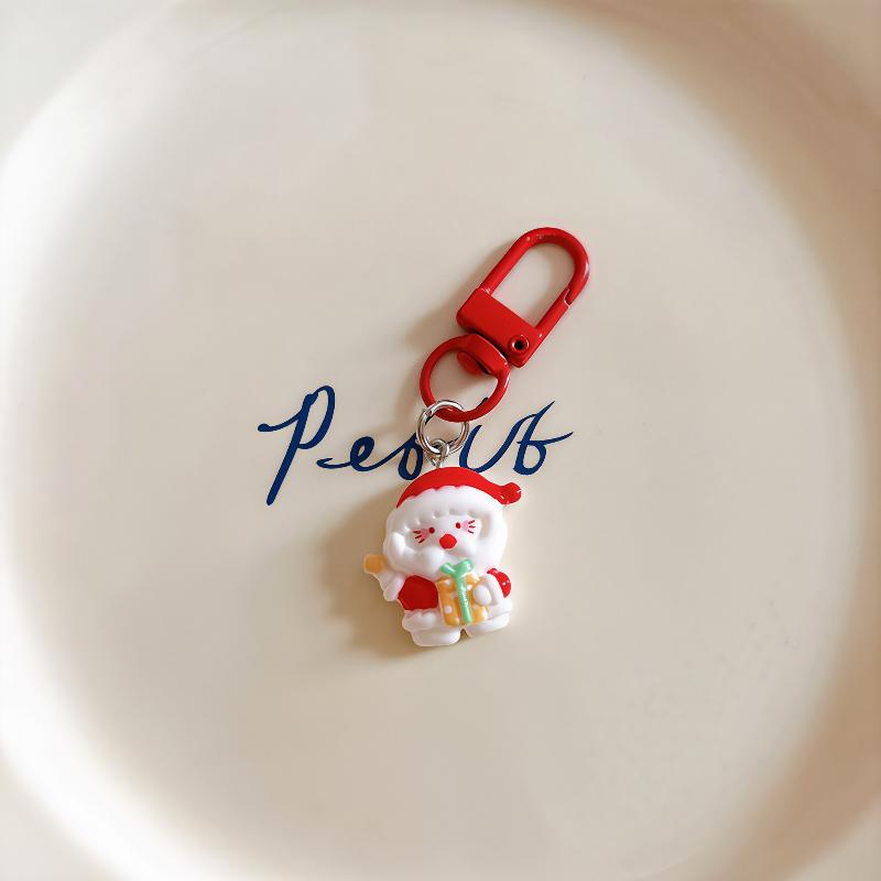 Cute Christmas Keychain Cartoon Santa Claus Snowman Kitten Pendant Key Ring Backpack Decoration Accessories  Year Gift
