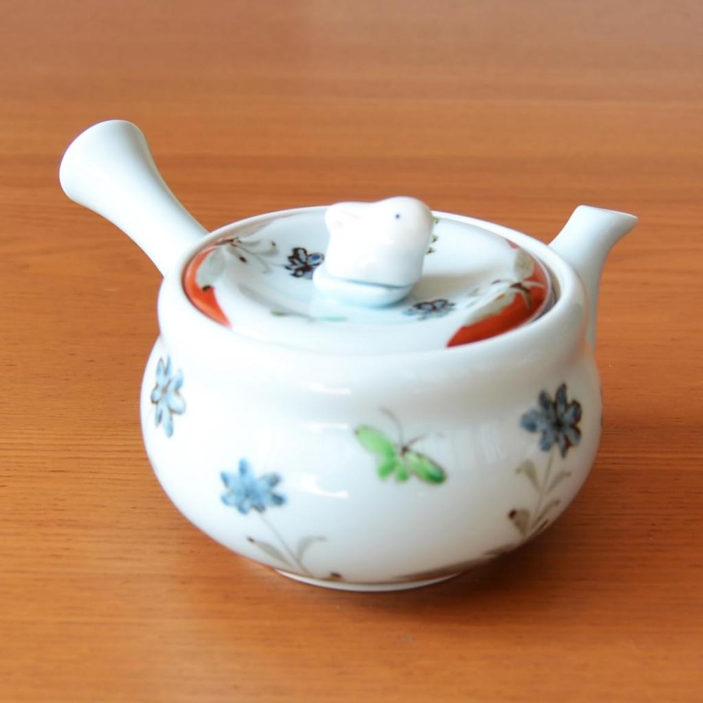 Cute ceramic made in featuring a colorful rabbit flower design and a stainless steel tea Arita-yaki teapot, 270ml, Japan, strainer.
