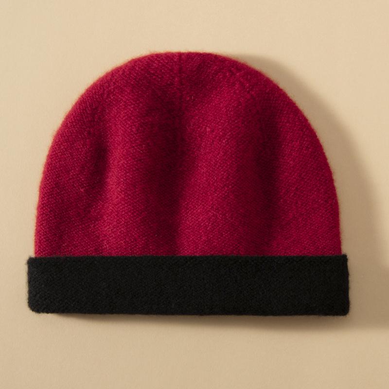Women's 100% Pure Cashmere Double-Sided Beanie - Warm, Versatile Knit Hat for Autumn/Winter