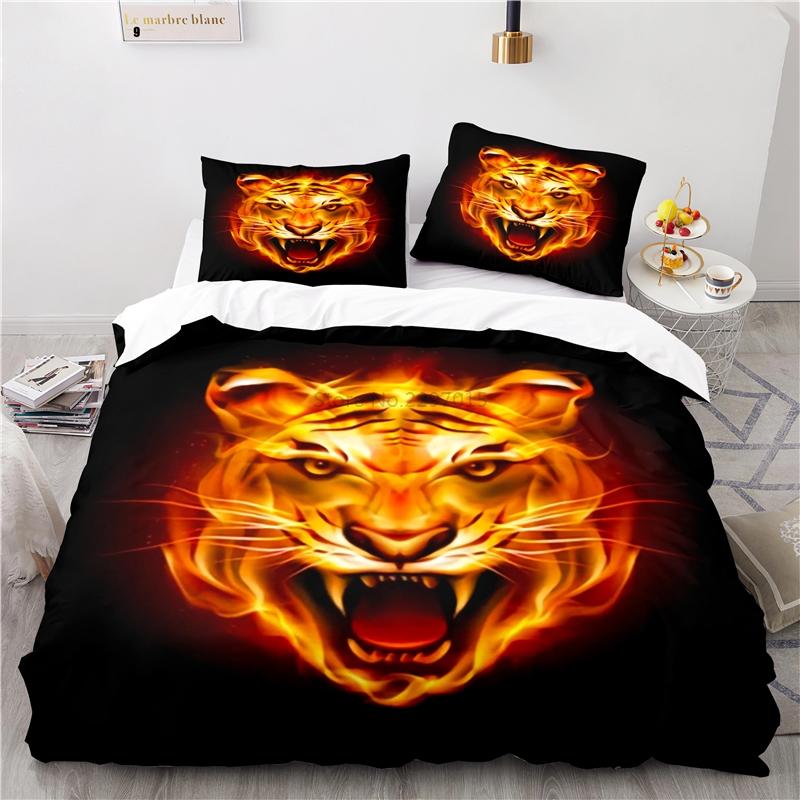 3d Flame Tiger Art Pattern Bedding Set Print Duvet Cover Set with Pillowcase Home Textile Adult Kids Twin Full Queen King Size