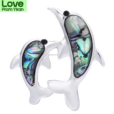 Abalone Muschel Delfine Damen Broschen Anstecker Mutter und Sohn Meerestier Schmuck Broschen Geschenk