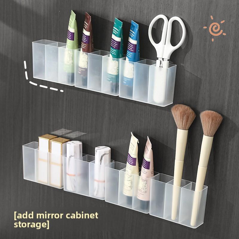 Wall-mounted Storage Box, Frosted Non-perforated Compartment-based Box, Eyebrow Clip, Scissors, Eyebrow Pencil, Brush Storage Rack