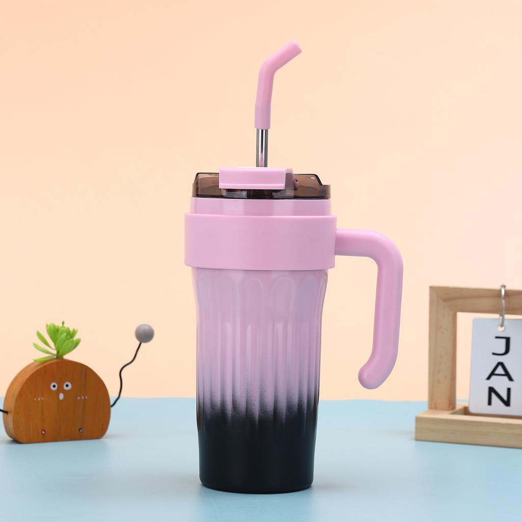 New Gradient Steel Thermos Cup Girls Handy Straw Cup Dopamine Strap Handle Car Cup Durable Durable Useful Useful