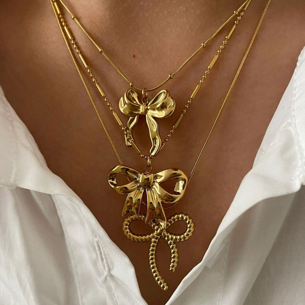 Light Luxury Bow Necklace Y2K Metal Style Necklace For Women Girls Summer Beach Body Chain High-end Trendy Jewelry Accessories