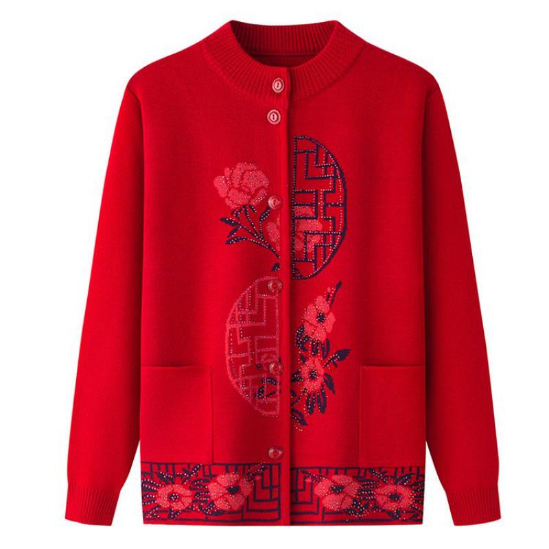Warm Knitted Cardigan for Middle-aged and Elderly Women - Plus Velvet Winter Sweater Coat