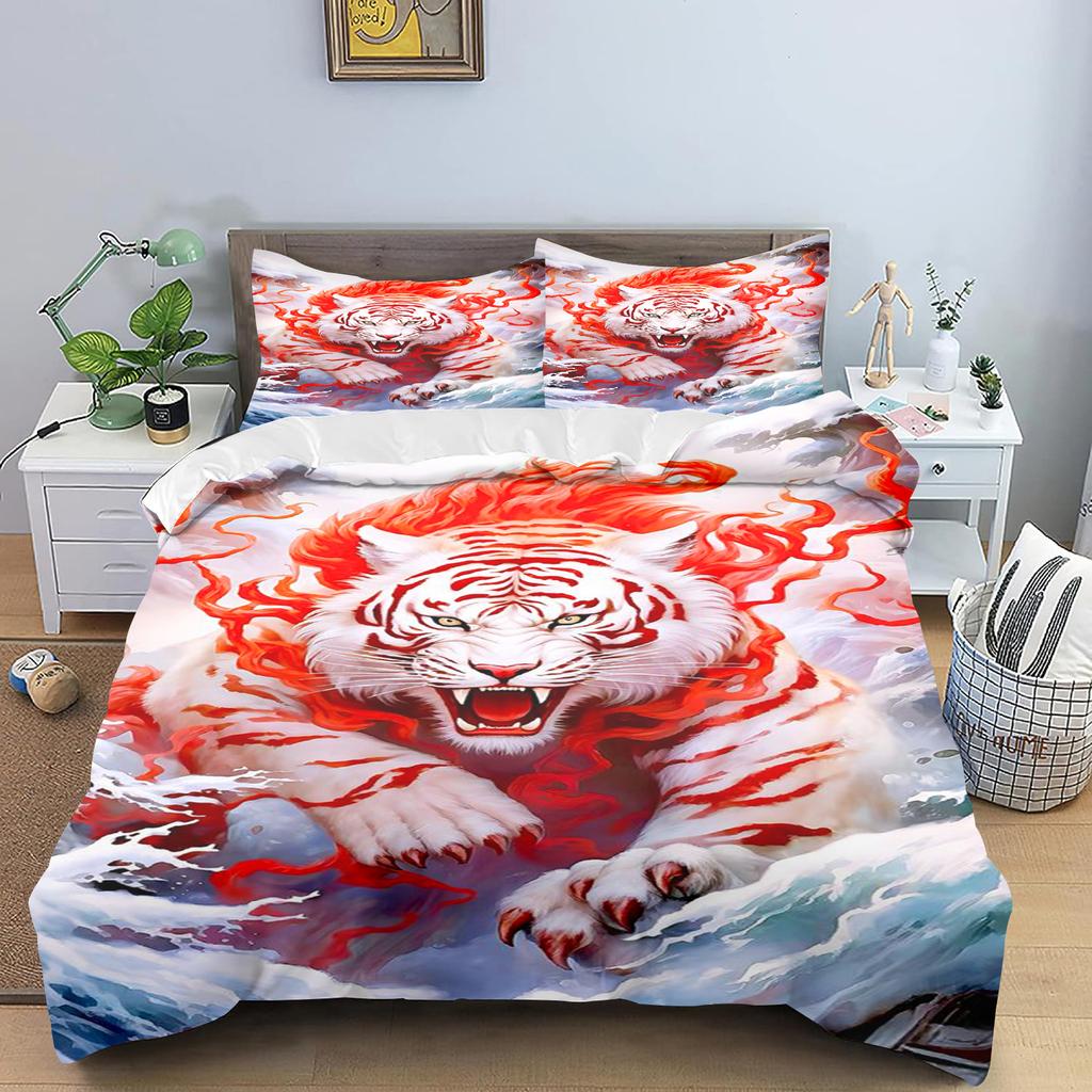 Tiger Cartoon Duvet Cover 3-Piece Set Printed Home Co-Branded Mattress Bedding Sets For A Fun Sleep Experience