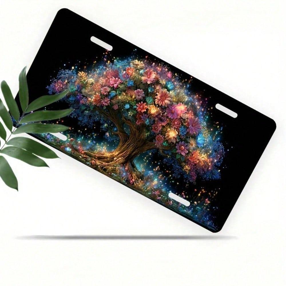 Magic Flower Tree License Plate 5.9x11.8in for Car SUV Truck, 2D Flat Aluminum Auto Tag, Waterproof Matte, Fantasy Design, Fits Standard Frame