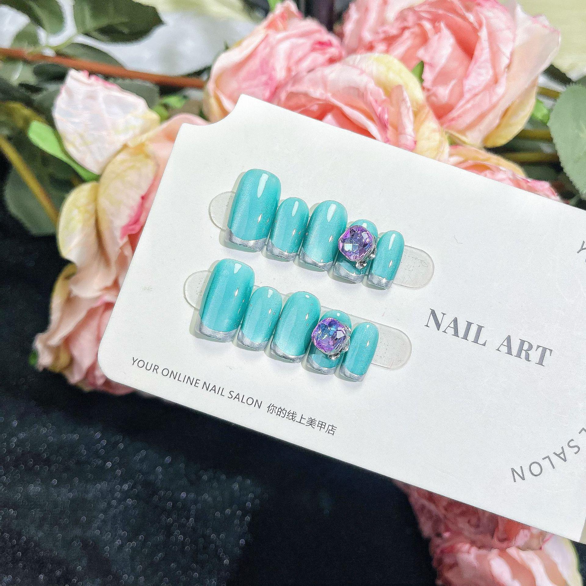 

Youyuanhui Ручная работа Носимые Гелевые Ногти Кошачий Глаз - Циановые Летние Наклейки Бабочки Large