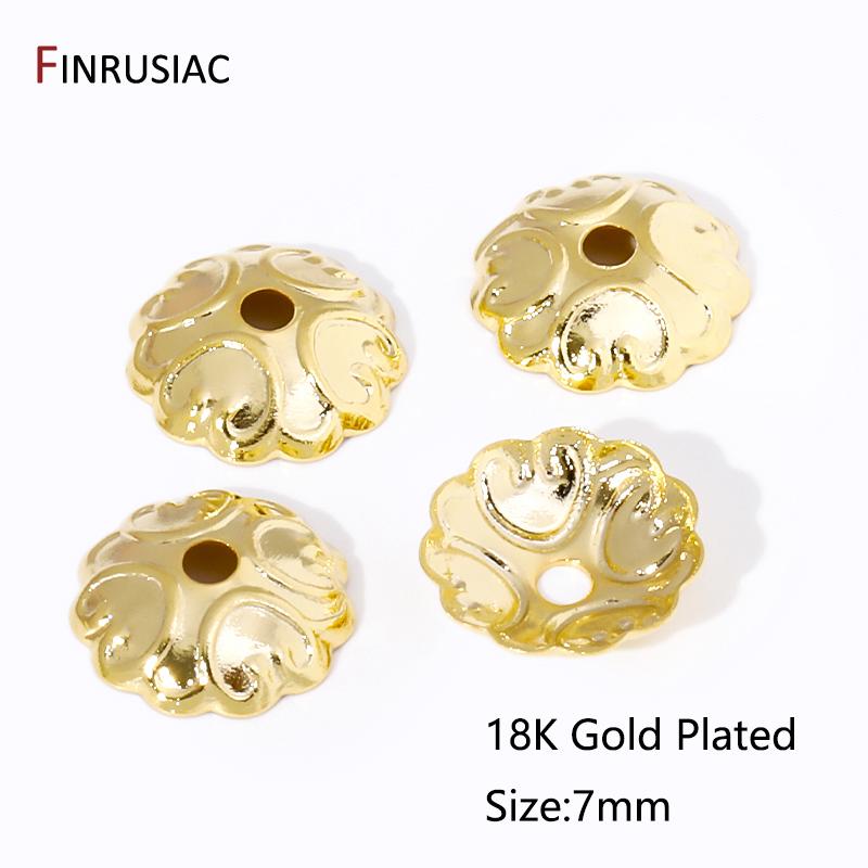 

2 Styles 18K Gold Plated Stripe Flower Bead Caps, Brass Round Bead End Caps For DIY Beacelet Necklace Making Supplies Findings 20 pieces