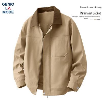 GENIOLAMODE Men's Color-block Retro Workwear Jacket