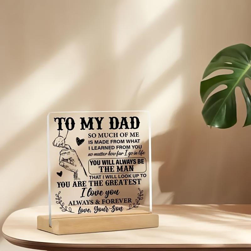 Heart-Holding Acrylic Plaque. Wooden Base, an Inspirational Gift for Dads & Special Occasions.