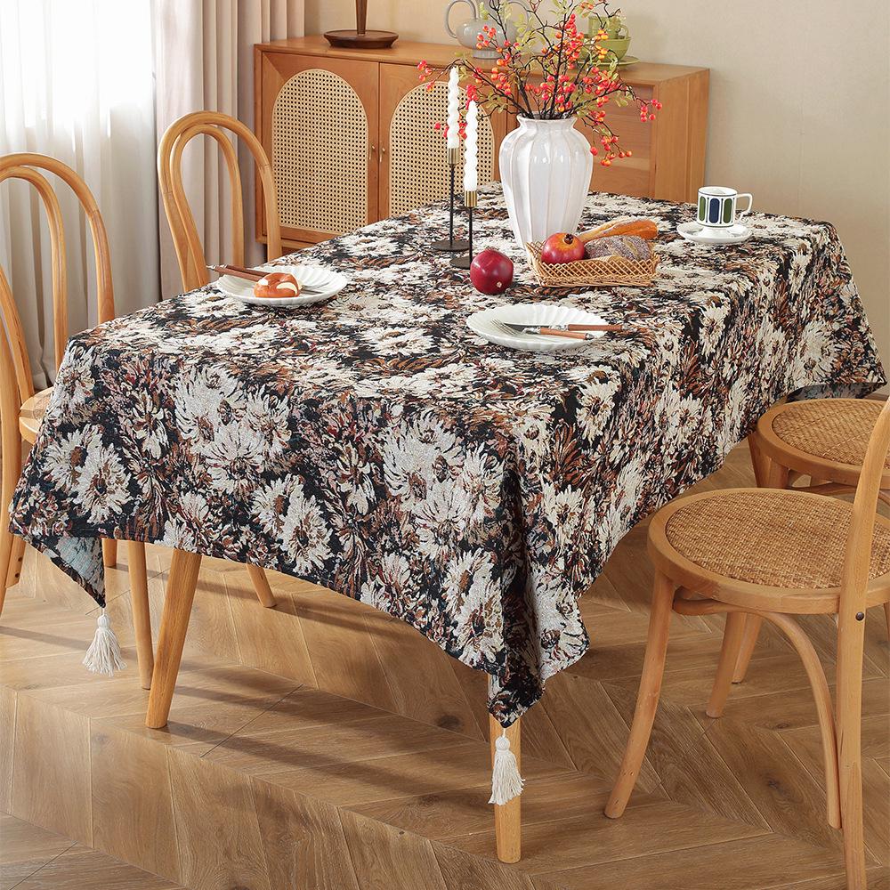 Retro Romantic Jacquard Tablecloth: Rectangular, Pastoral Oil Painting Design for Dining and Coffee Tables. In Stock.