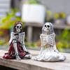 2 Pcs Skeleton Sisters Statue Resin Skeleton Girl Figurine Spooky Halloween Desktop Decoration for Haunted House Home Garden Decor