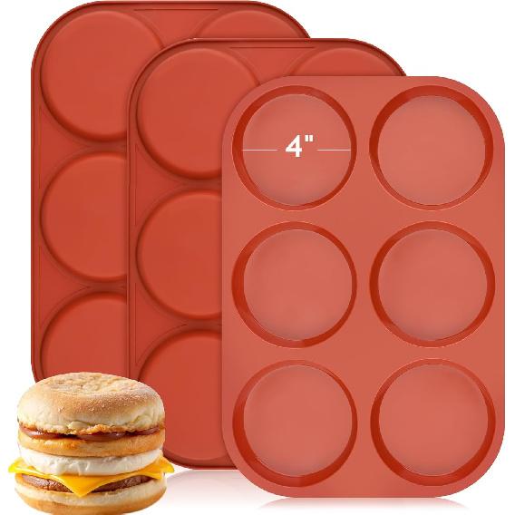 JOERSH Silicone Egg Mold Non-Stick 4 Inch Jumbo Size Muffin Top Pan, Large Round Silicone Molds for Baking Hamburger Bun, Egg Bites, Breakfast