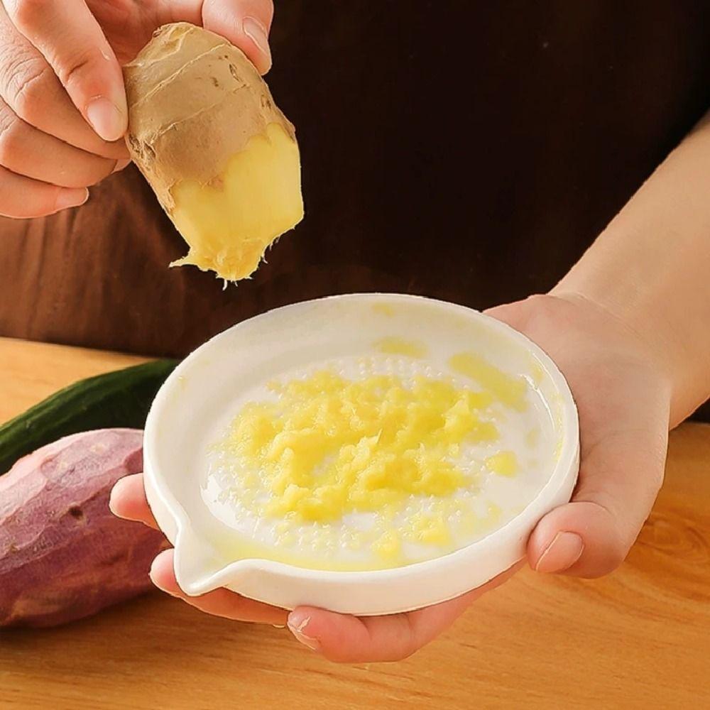 White Food Hand Grinder with Brush Kitchen Garlic Masher Convenient Porcelain Grater Plate Cooking