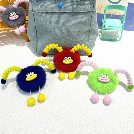 Schoolbag Accessories Sausage Mouth Creature Plush Keychain, Cartoon Fuzzy Ball Keyring Pendant, Stuffed Doll Toy Decorative Keychain for Handbags