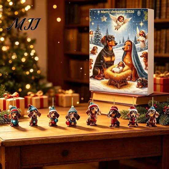 Regalo per Festa di Natale Calendari dell'Avvento Bassotto 2026, 24 Giorni Ciondolo Acrilico 2D Decorazione da Appendere all'Albero Calendario del Conto alla Rovescia, Ornamenti da Collezione Cane,