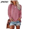 JPNTKY Women's Fashion Casual Solid Color Print O-Neck Long Sleeve Blouses & Shirts