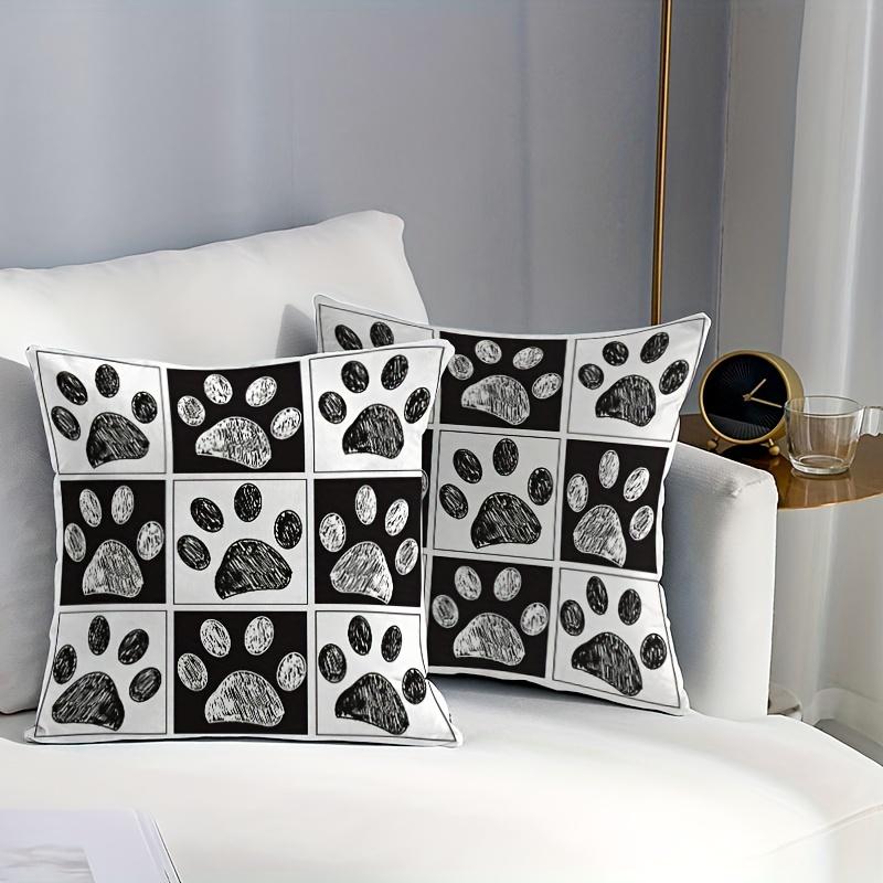 Cute Dog Paw Print Pillow Cover Zipper Removable Home Decor No Insert