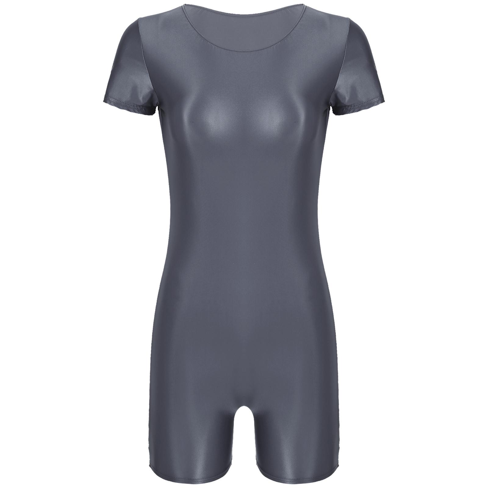 

Глянцевий жіночий боді з круглим вирізом і короткими рукавами для плавання, бігу йоги