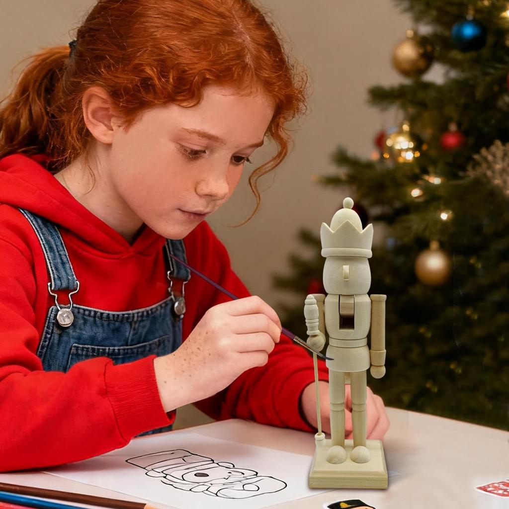 Christmas Decoration Wooden Nutcracker Statue Tabletop Ornament DIY Paintable Wooden Soldier Nutcracker Christmas Gifts For Kids