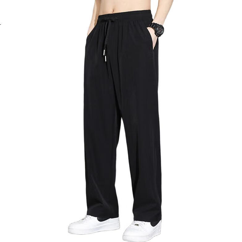 GENIOLAMODE Men's Casual Pants, Loose Straight-Leg, Versatile Drawstring Trousers, Simple Comfortable Men's Pants