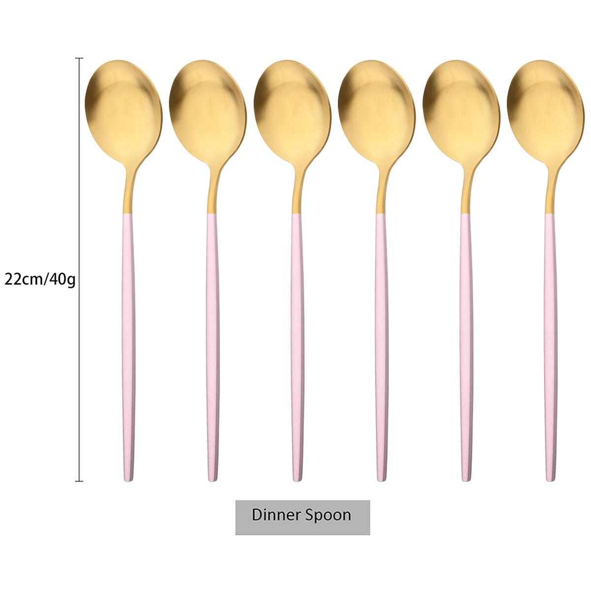 

6Pcs/Set Набір обідніх ложок із чорного золота Матовий столовий посуд із нержавіючої сталі Вестерн Столові прилади Десертна ложка Посуд для вечірки Кухонний набір столового срібла рожевий/золотий