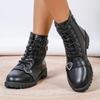 Fashion Women's Solid Lace Up Fashion Boots 2024 Autumn Heart Buckle Thick Heel Short Boots Pu Leather Side Zip Square Heel Women Boots