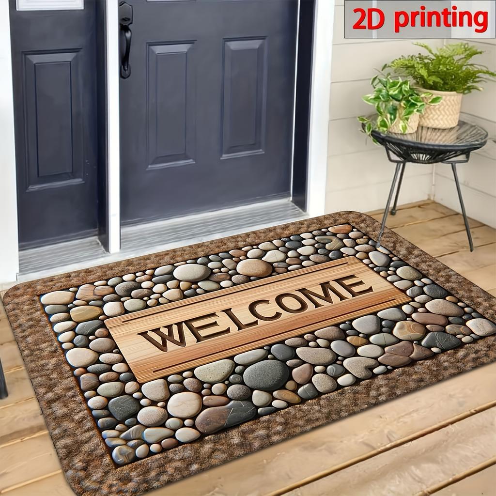 1pc Welcome Home Non-Slip Door Mat - Durable, Machine Washable Mat with Stone Pattern & Wood Texture Design - Perfect for Farmhouse Decor, All-Season