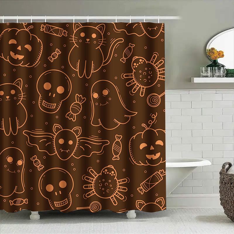 

Tuniu Halloween Skull Ghost Candy Bat Shower Curtain For Bathroom Kids Girls Room Decor W60H190(CM)-1 Pcs