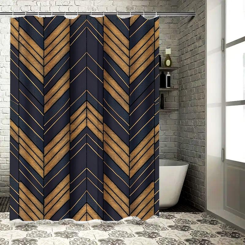 Modern Chevron Pattern Waterproof Shower Curtain for Home Decor Bathroom Accessories Navy Blue Gold Colors Available 90x180cm