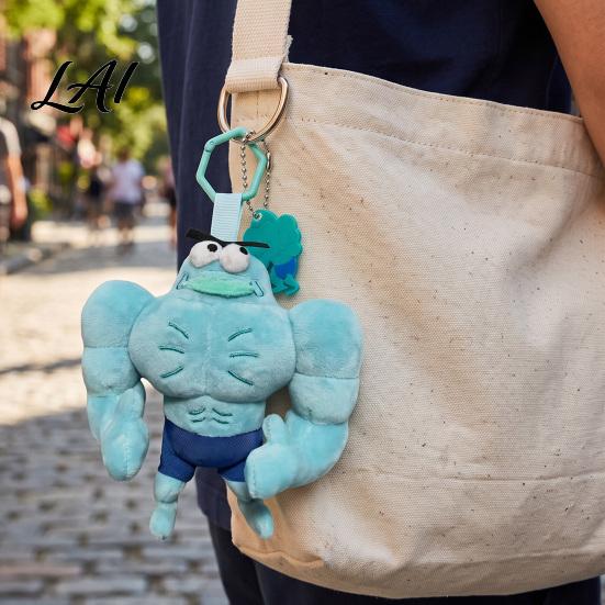Exquisite Embroidered Plush Toy Funny Buff Muscle Fish Keychain Cartoon Stuffed Novelty Man Keyring Pendant Soft Bag Charm Key Ring Creative