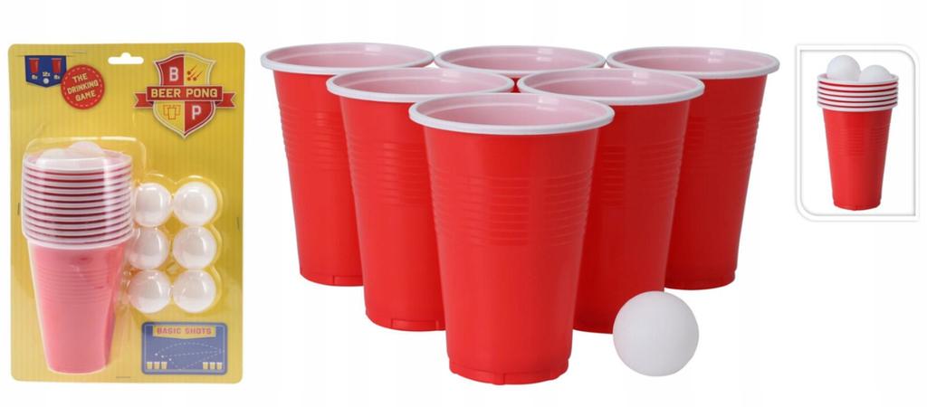 Zestaw do gry w beer ponga 24 elementy 12 czerwonych kubków+ 12 piłeczek