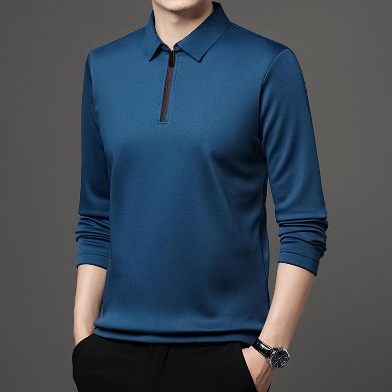 Men's Long Sleeve Half-Zip Polo Shirt - Casual Turn-Down Collar for Middle-Aged & Young
